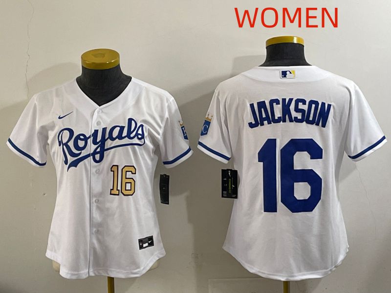 Women Kansas City Royals #16 Jackson White Game Nike MLB Jersey style 003->women mlb jersey->Women Jersey